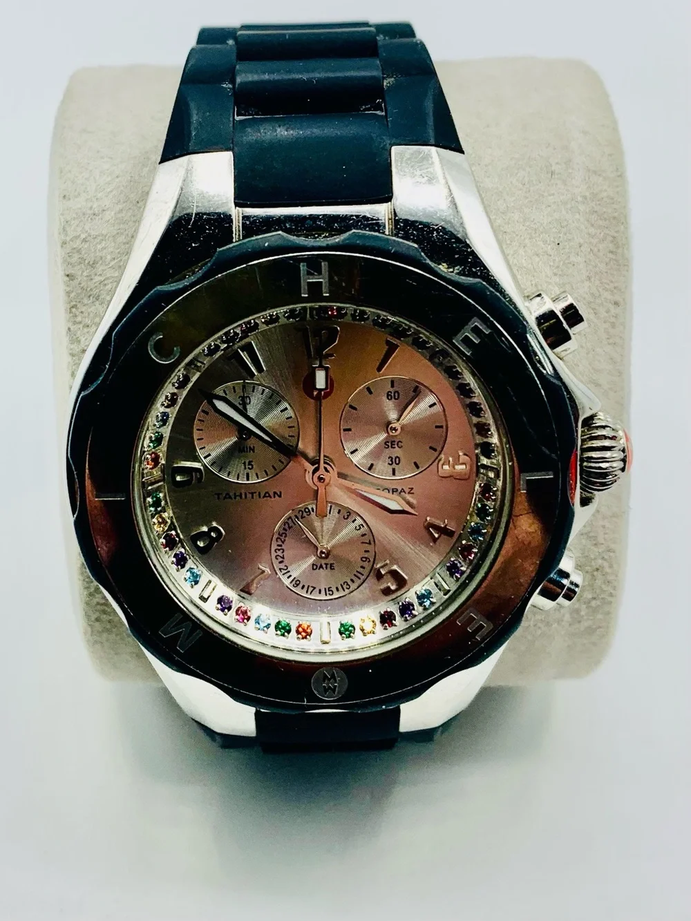 Tahitian Topaz Multi-Stone Chronograph Watch in Black and Silver
